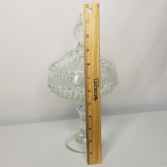 Vintage Indiana Glass Clear Glass Diamond Point Pedestal Compote Candy Dish Lid - Picture 9 of 11